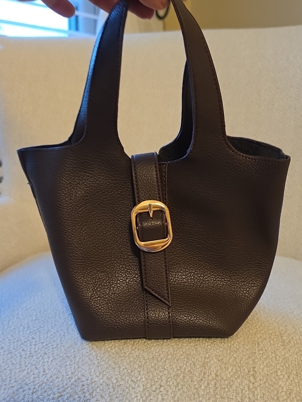 Classic Mini Tote in Dark Brown with Gold Buckle